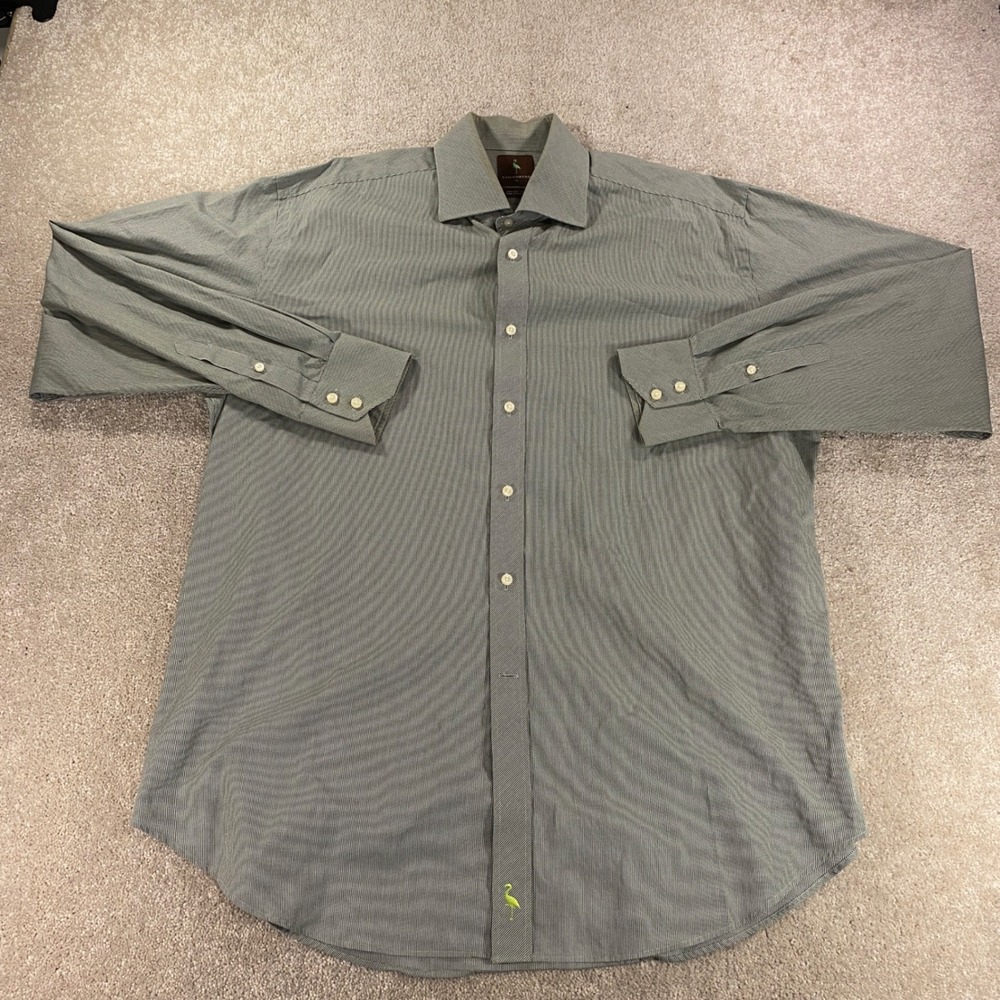 Tailorbyrd Button Down Mens XL Olive Green Micro Check 100% 2-Ply Cotton Shirt